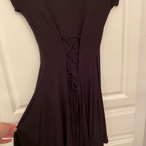 Black back tie up mini dress